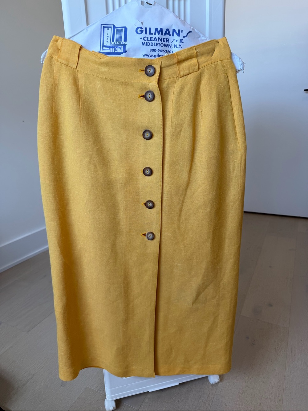 Harve Benard Mustard Yellow Button-Front Midi Skirt